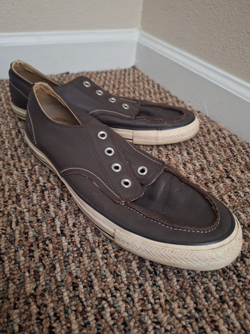 Converse Brown Leather Slip-On Boat Shoes